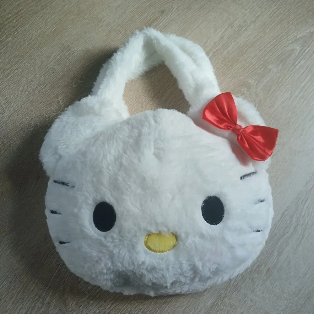 Cute Cartoon Cat Anime Shoulder Purse with Red Bow, Lightweight Fold-able